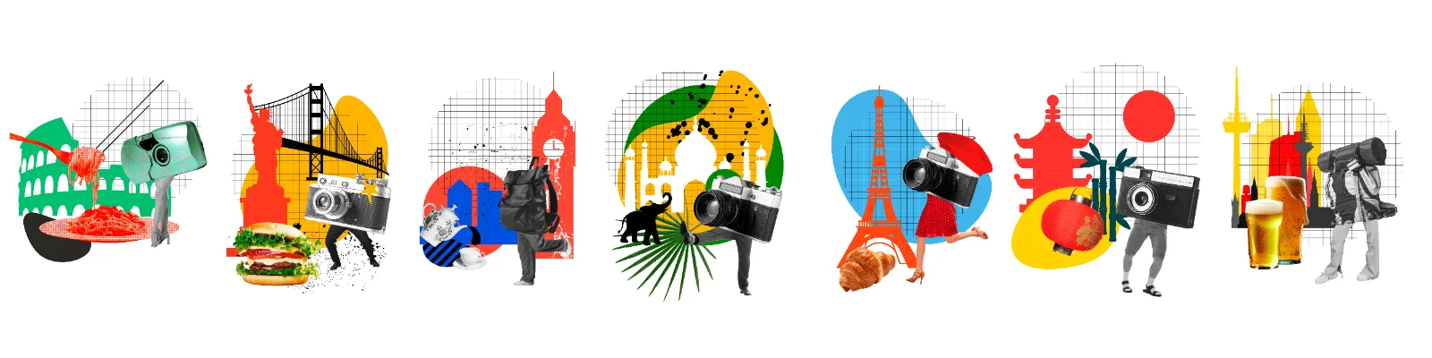 Travel Collage With People And Landmarks