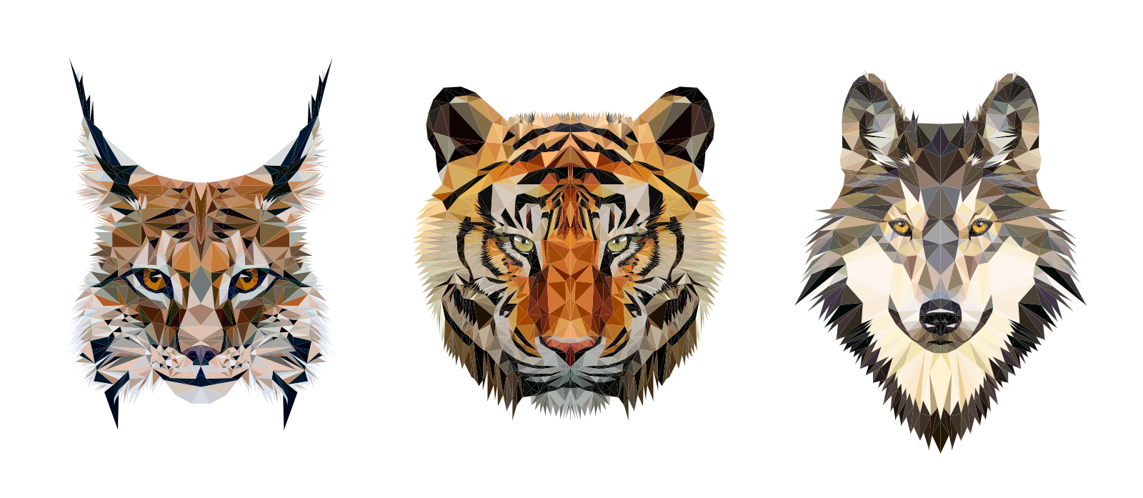 Geometric Animal Portraits Tiger Wolf Lynx