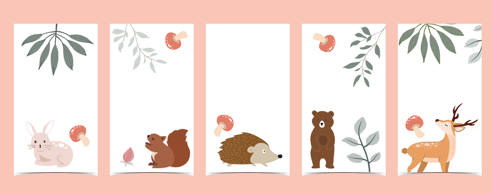 Forest Animals With Leaves And Mushrooms