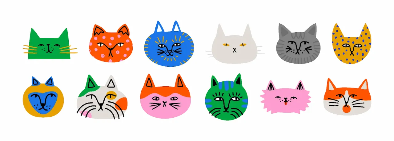 Laser cut and engrave Collection Of Colorful Stylized Cat Faces