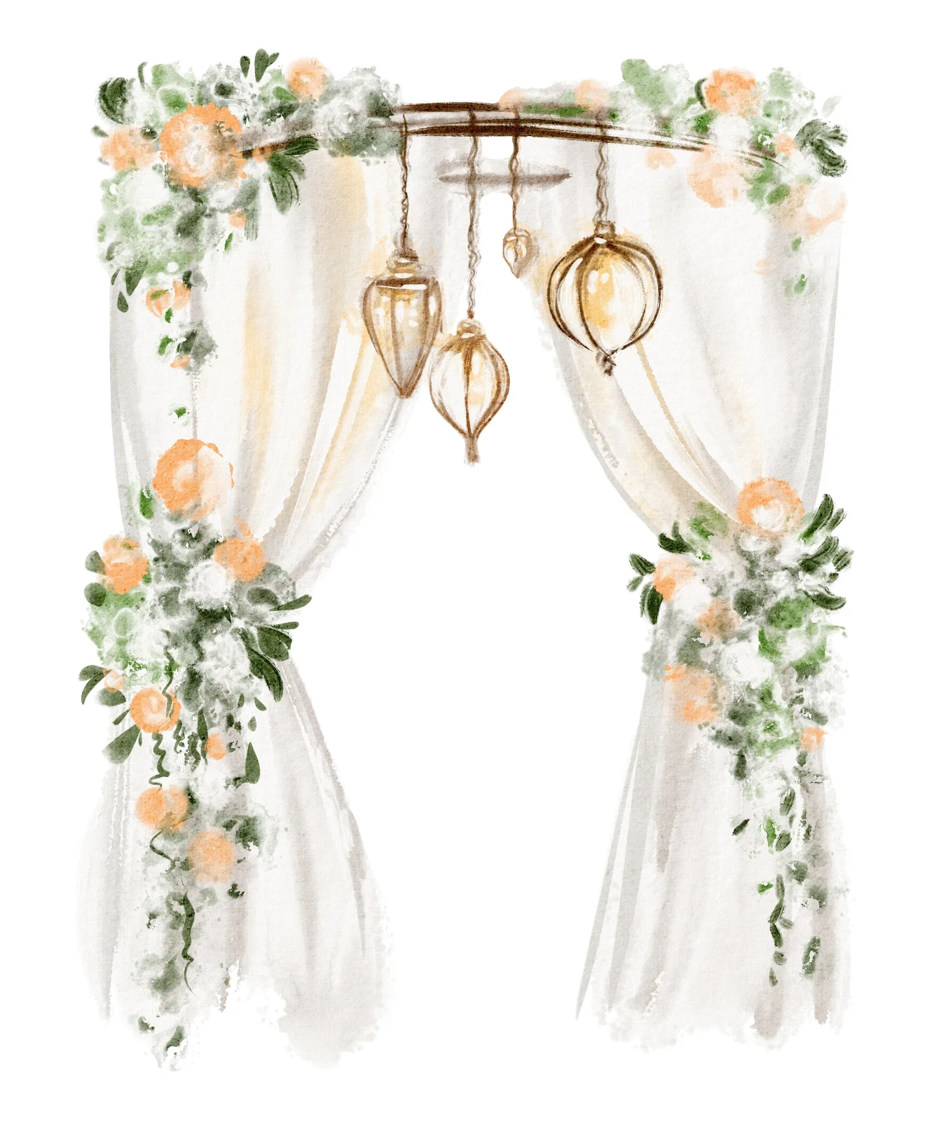 Floral Wedding Arch With Hanging Ornaments