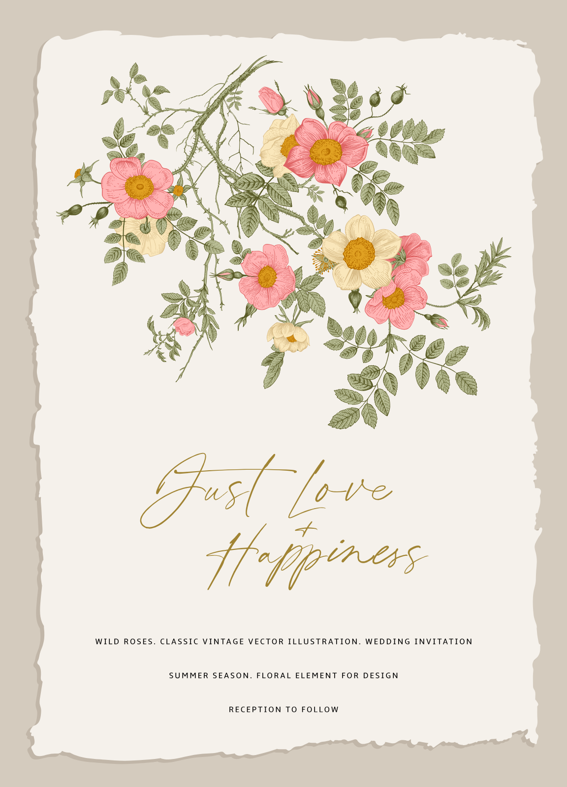 Vintage Wild Rose Floral Wedding Invitation