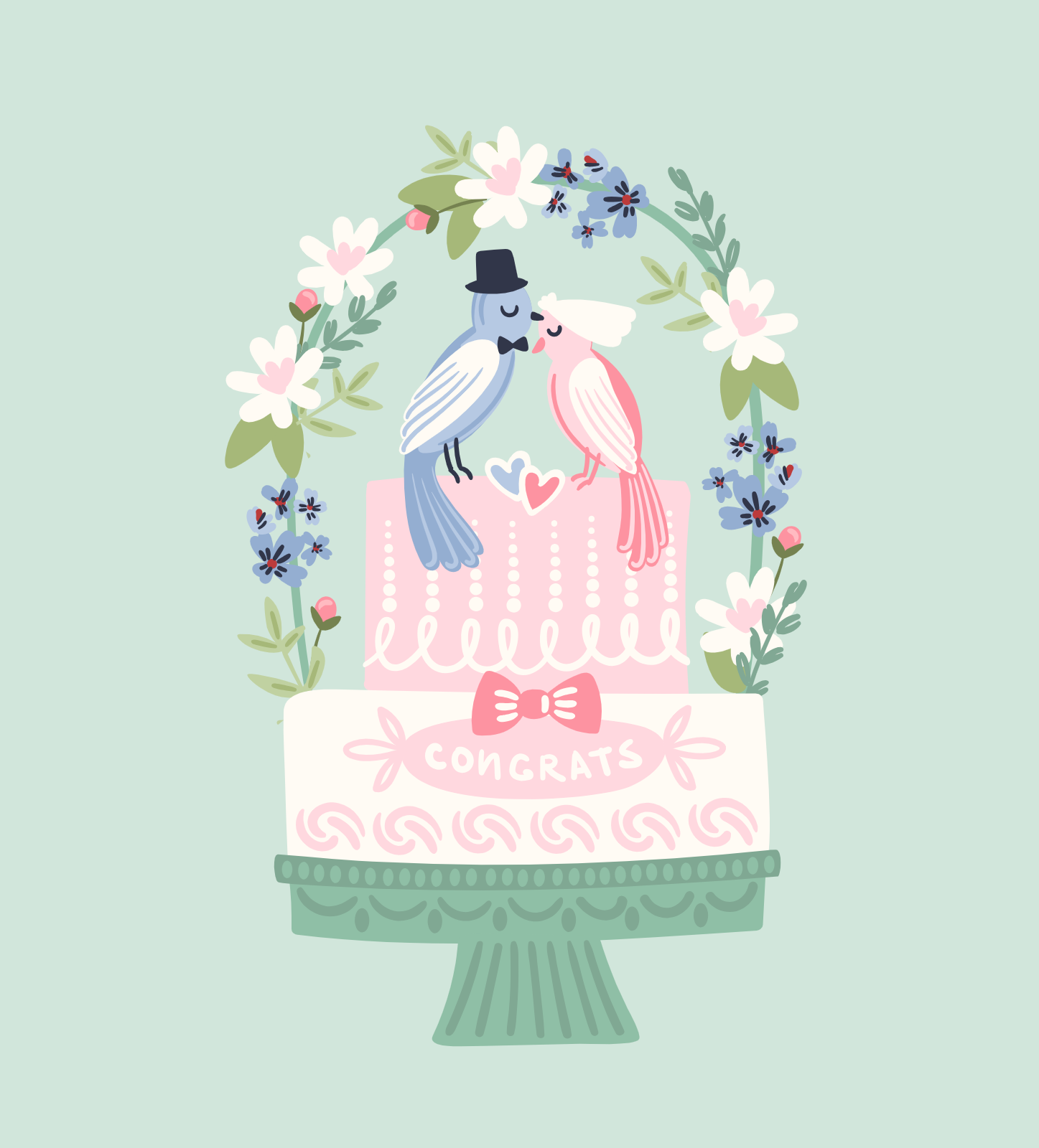 Wedding Cake With Birds And Flowers