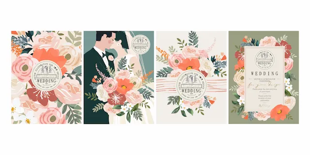 Wedding Invitation Set With Floral Motifs