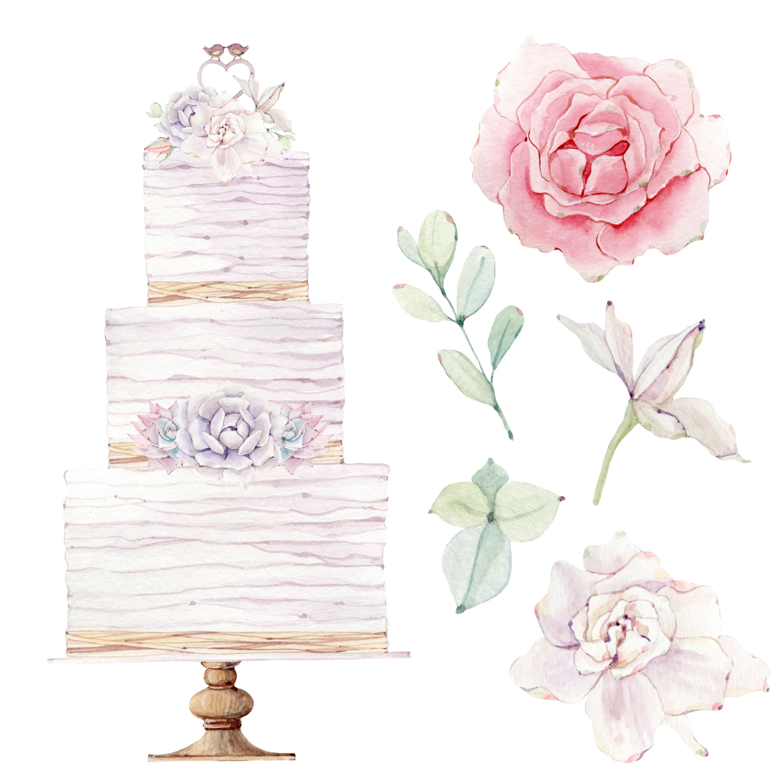 Watercolor Wedding Cake With Floral Elements