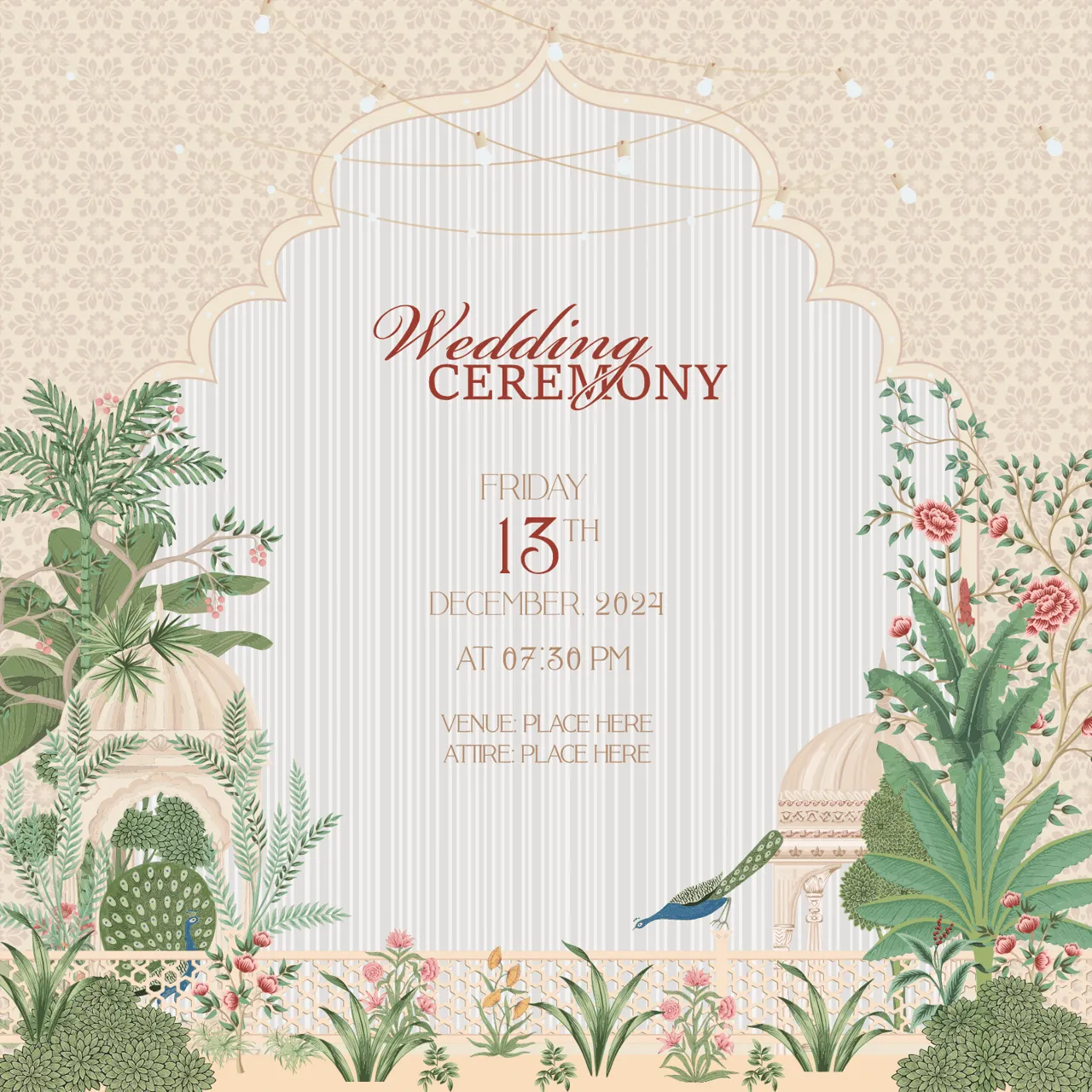 Laser cut and engrave Indian Wedding Ceremony Invitation Garden Frame