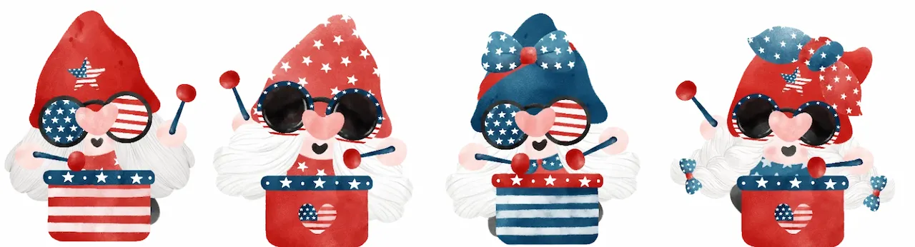 Laser cut and engrave Patriotic Gnomes With American Flag Motifs