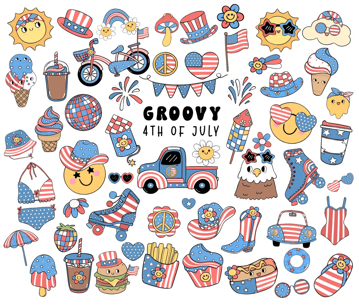 Laser cut and engrave Groovy 4th Of July Patriotic Elements