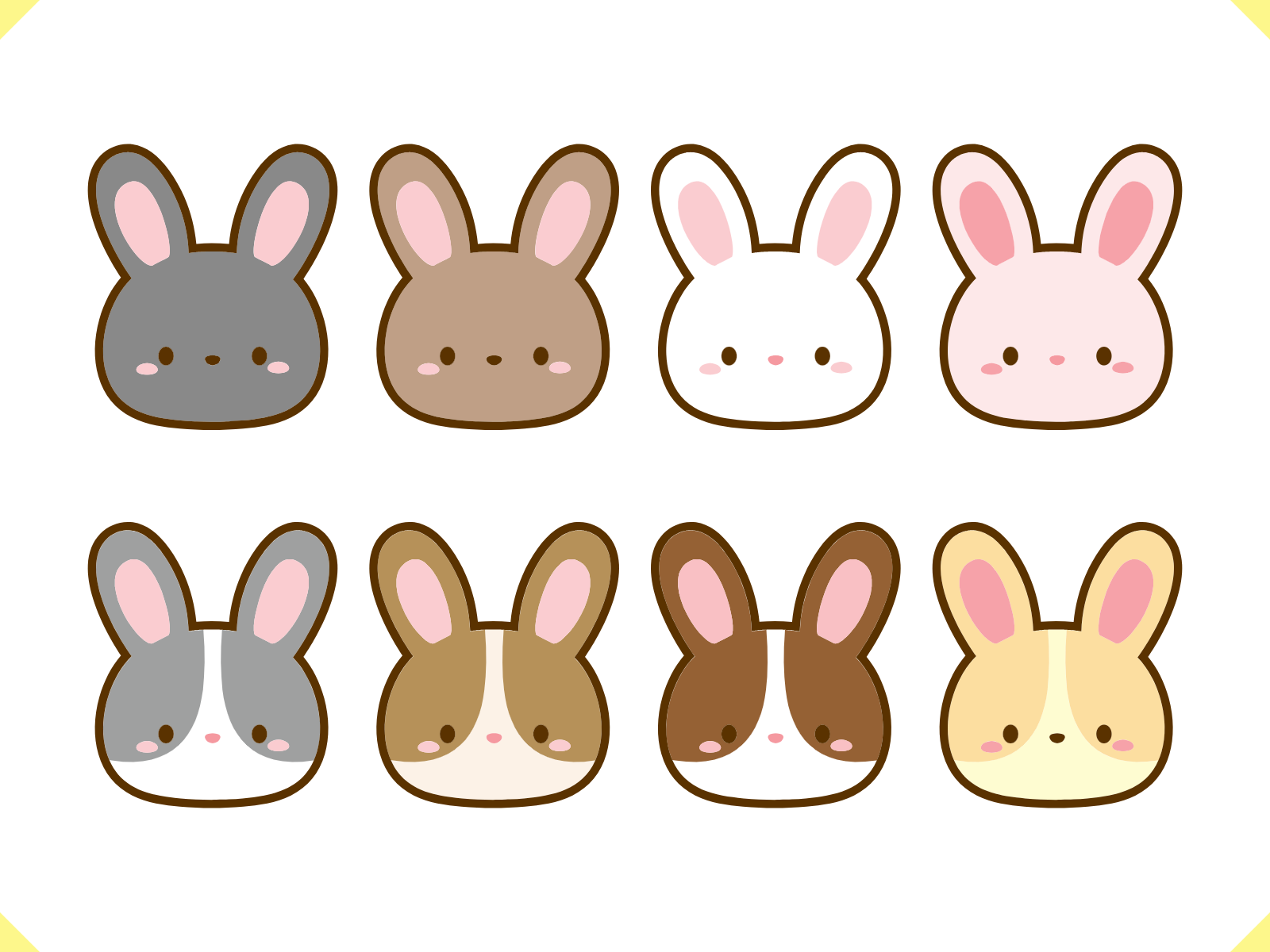 Set Of Eight Cute Rabbit Faces