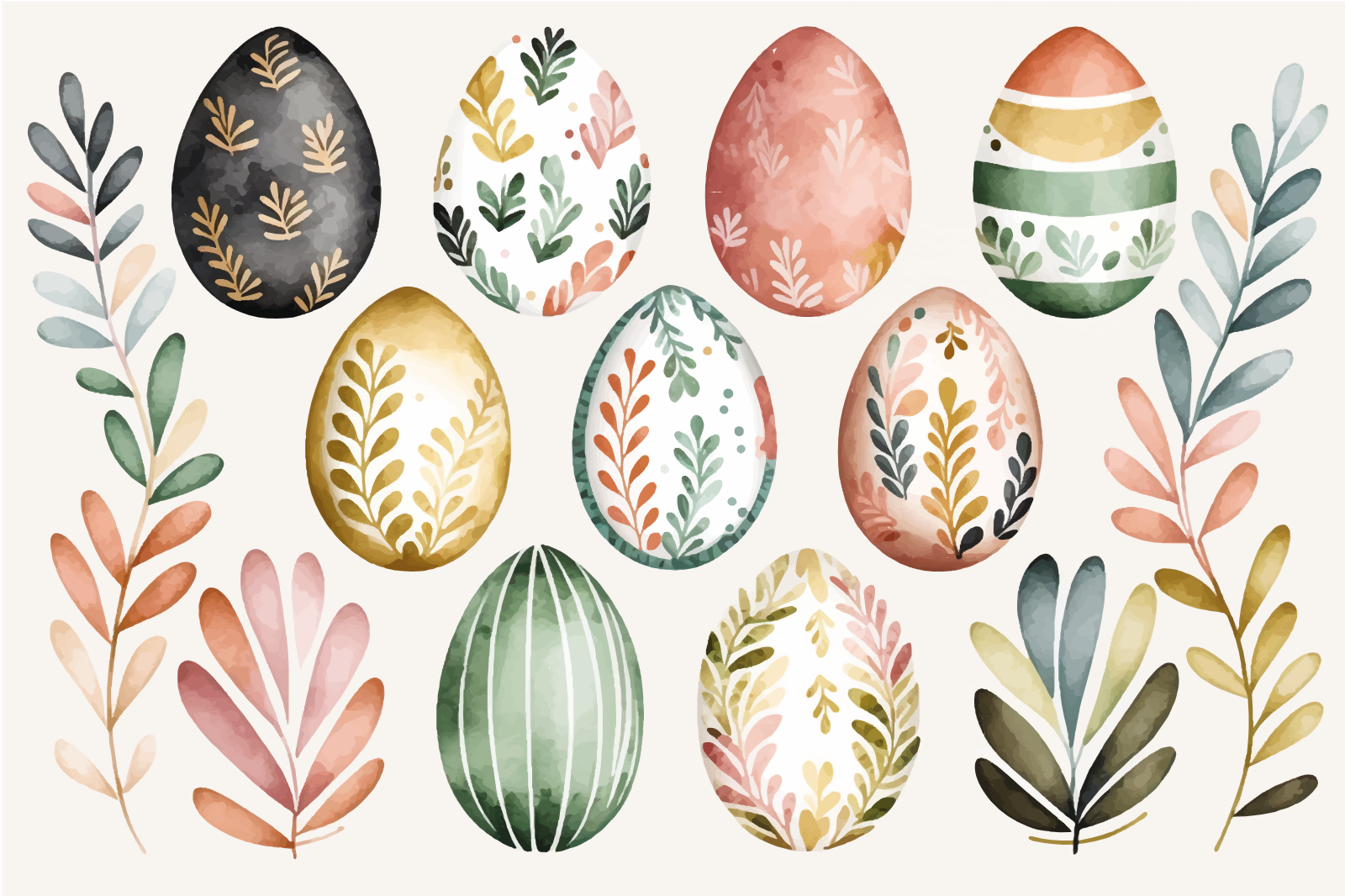 Easter Egg Collection With Botanical Patterns