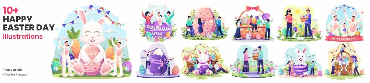 Laser cut and engrave Easter Celebration Scenes With People And Rabbits