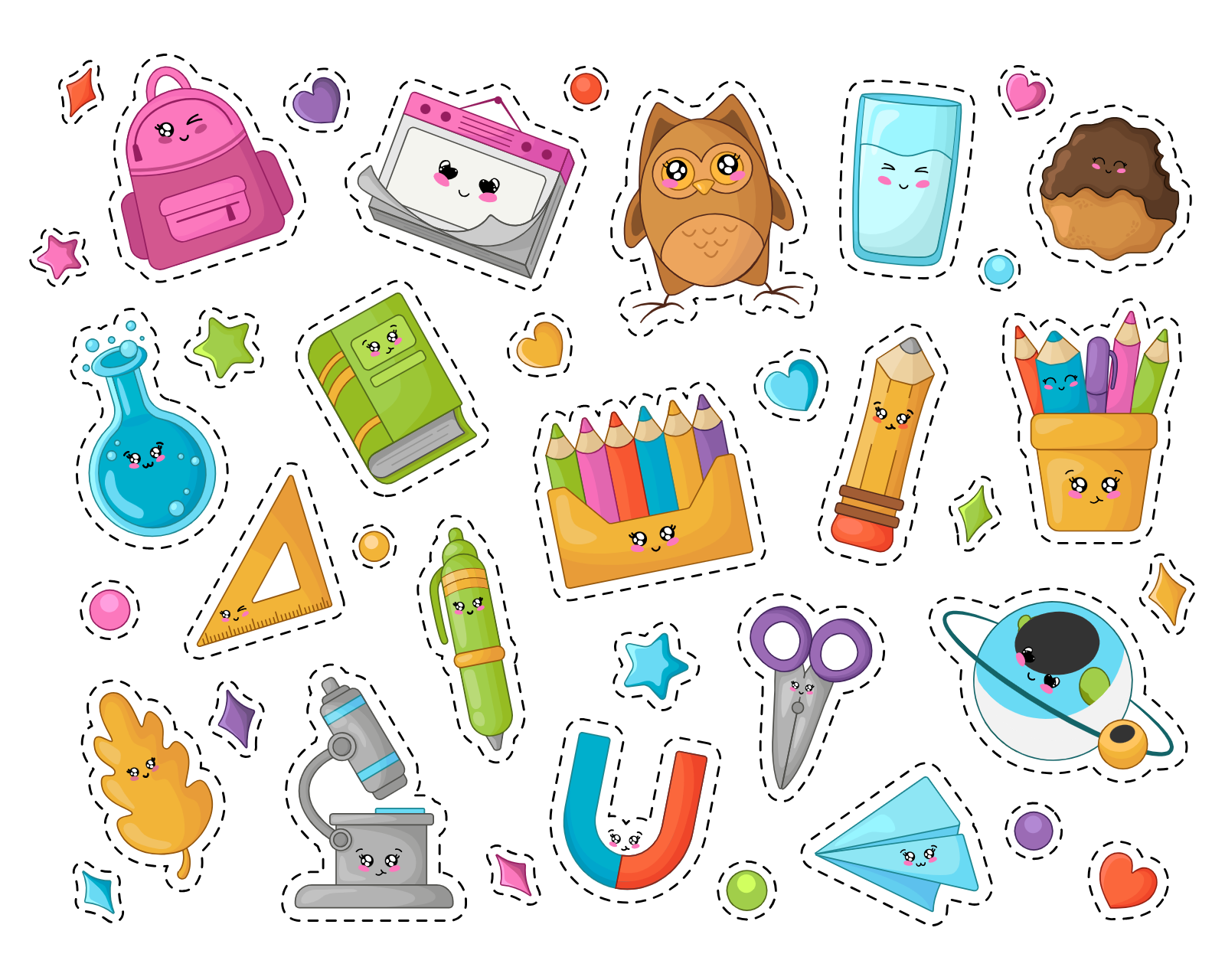 Kawaii School Supplies And Science Stickers