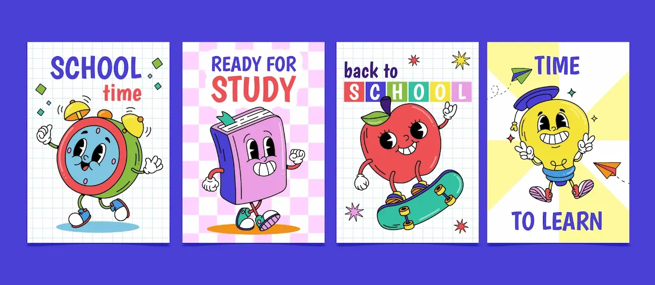 Laser cut and engrave Back To School Retro Cartoon Posters