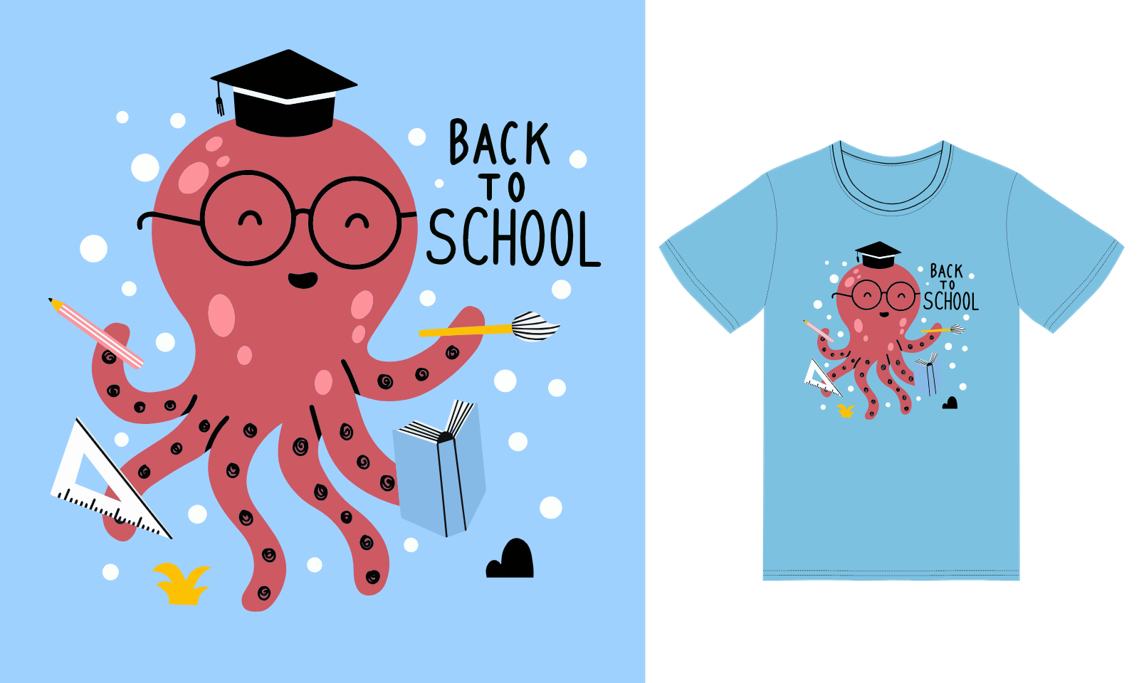 Octopus Student With School Supplies Design