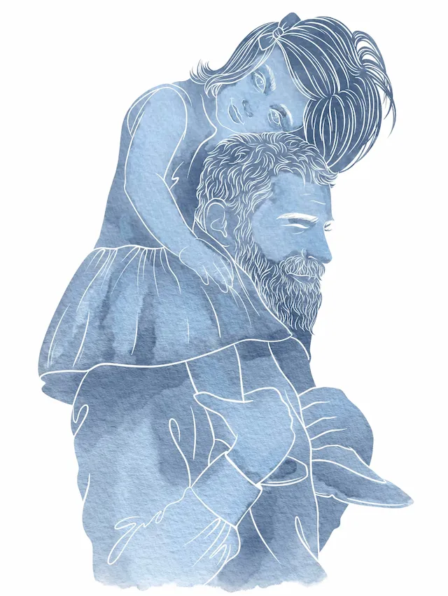 Father Carrying Girl On Shoulders