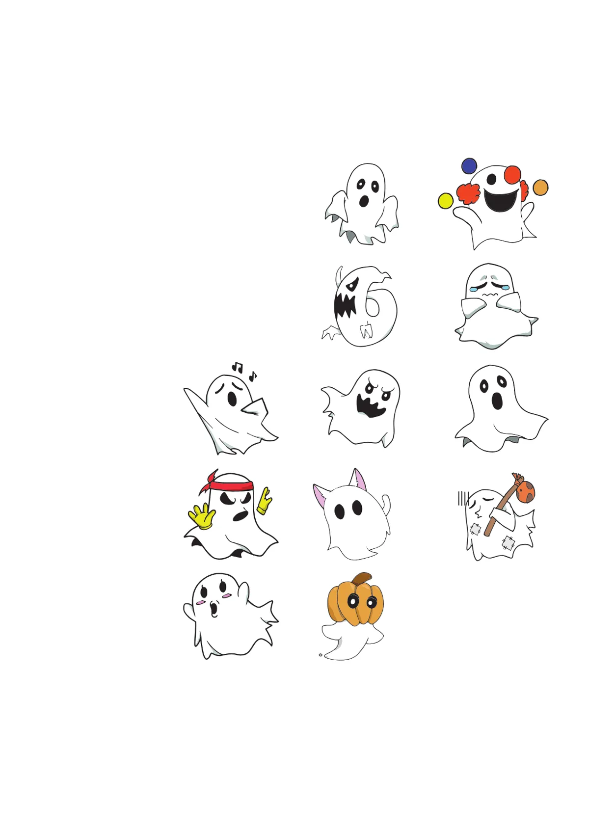 Laser cut and engrave Collection Of Cartoon Ghost Character Icons