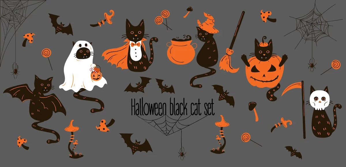 Laser cut and engrave Halloween Black Cat Set With Costumes