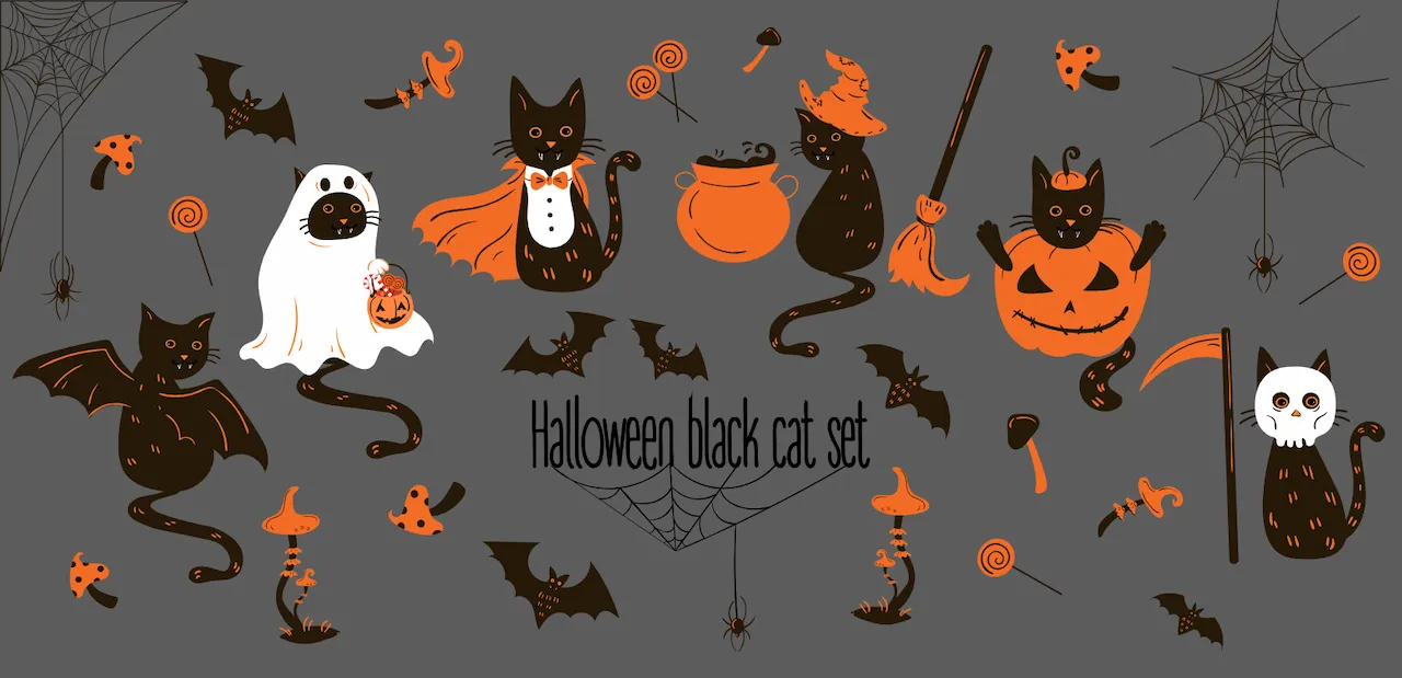 Laser cut and engrave Halloween Black Cat Set With Costumes