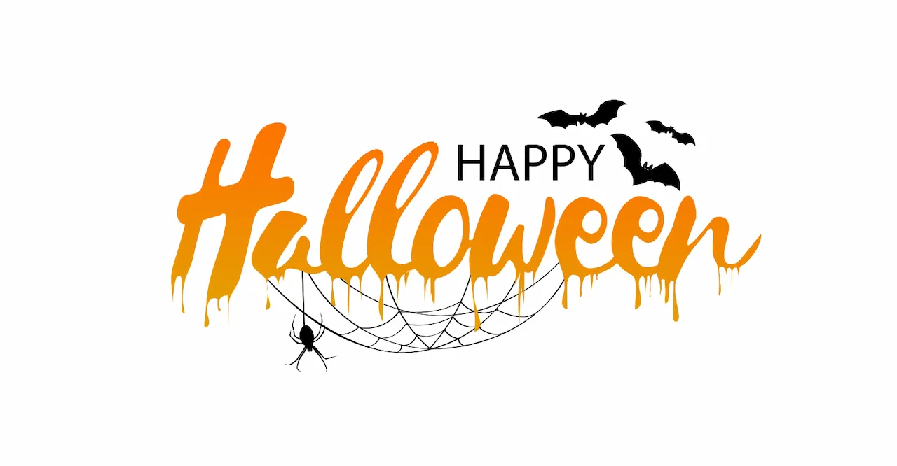 Laser cut and engrave Happy Halloween Drip Lettering With Bats