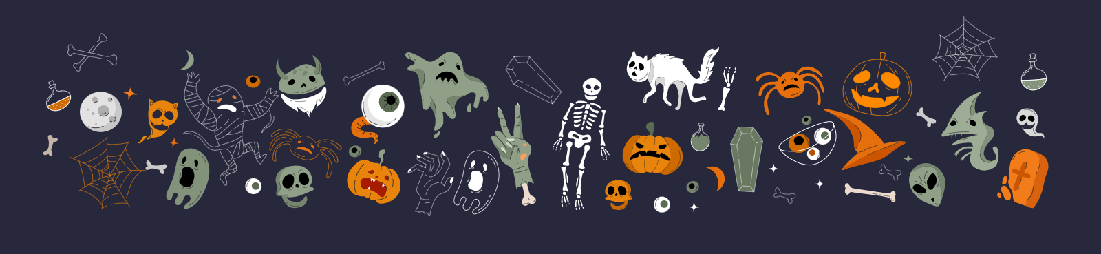 Halloween Icons With Ghosts And Pumpkins
