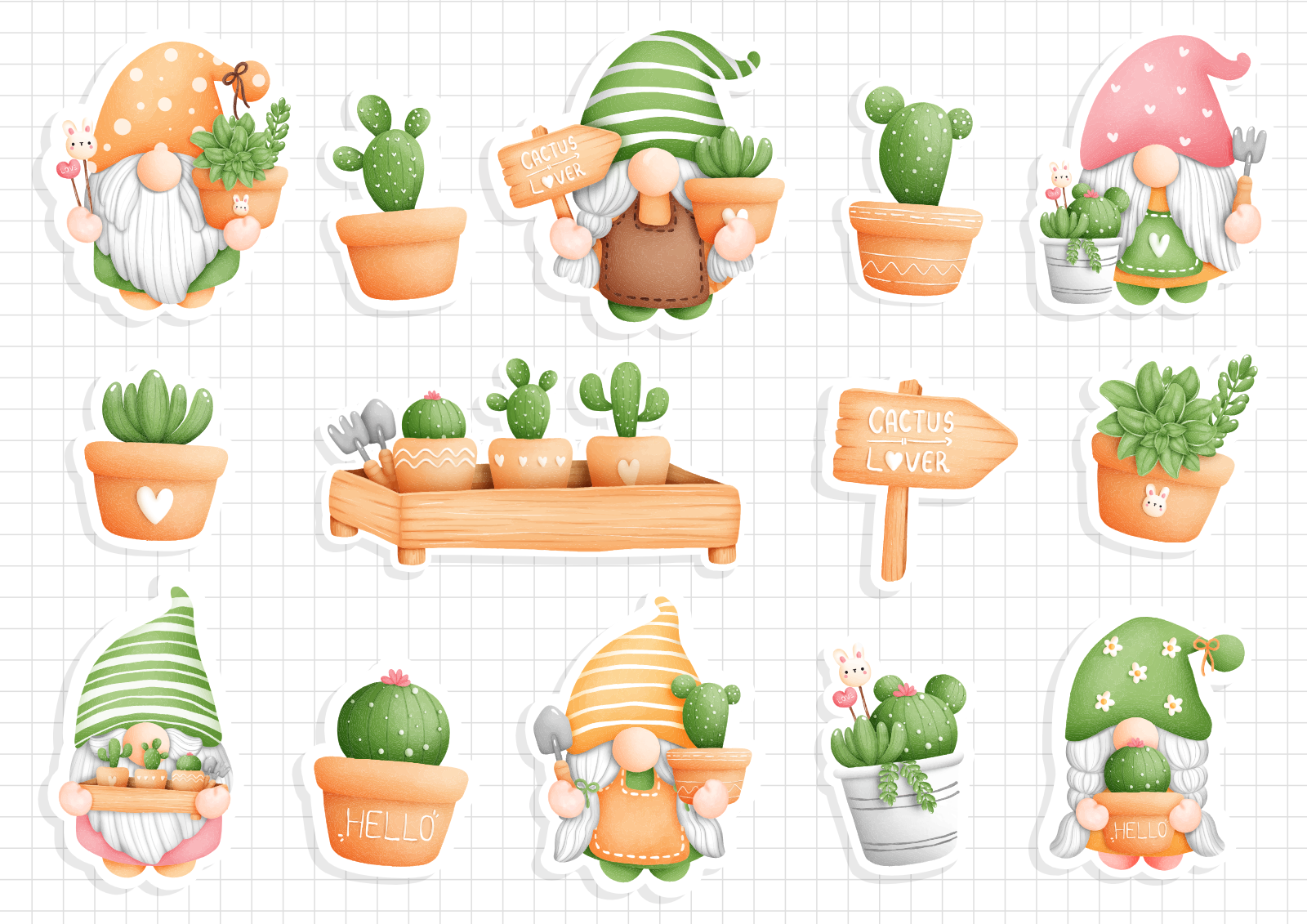 Gnome And Cactus Garden Sticker Set