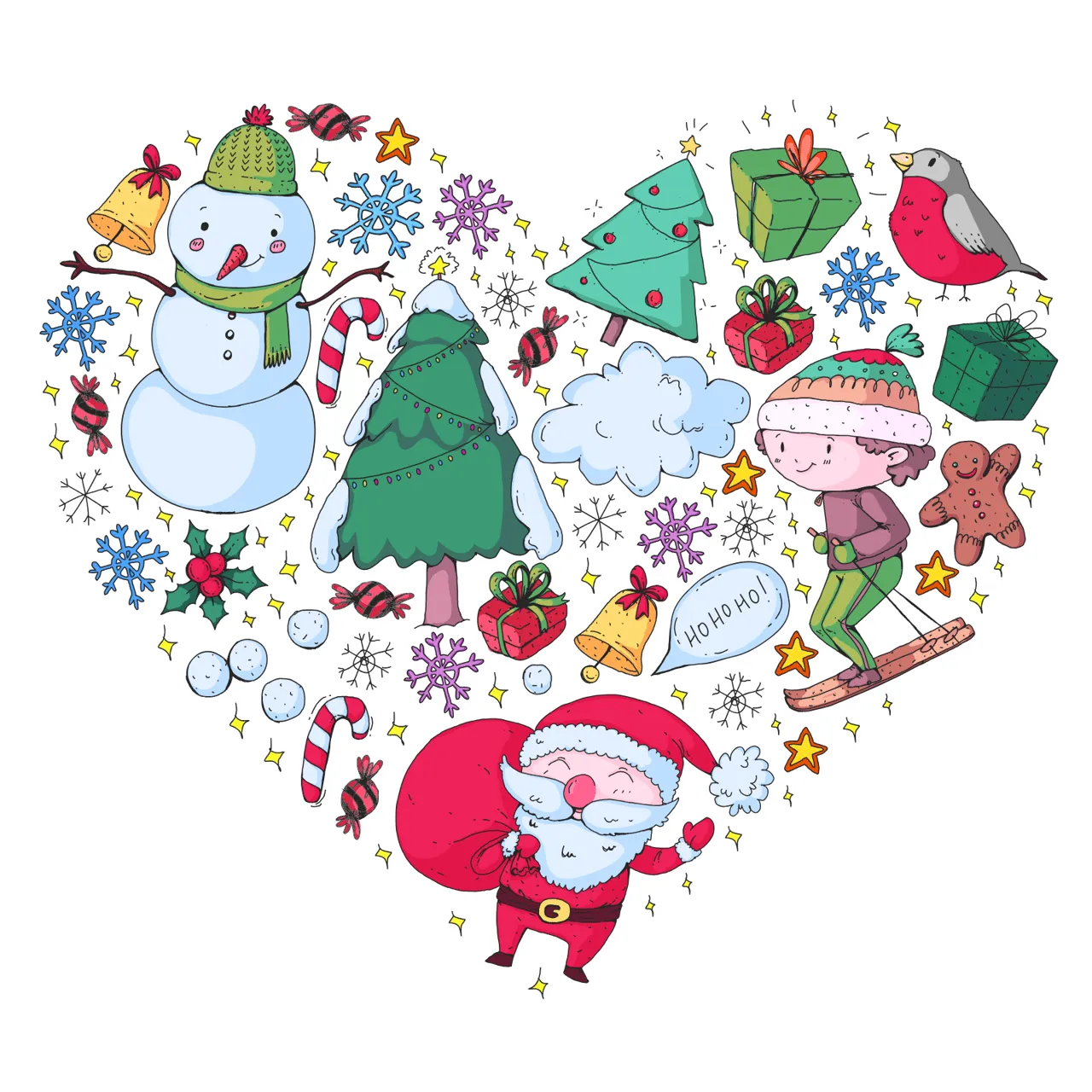 Laser cut and engrave Christmas Heart Composition With Holiday Motifs
