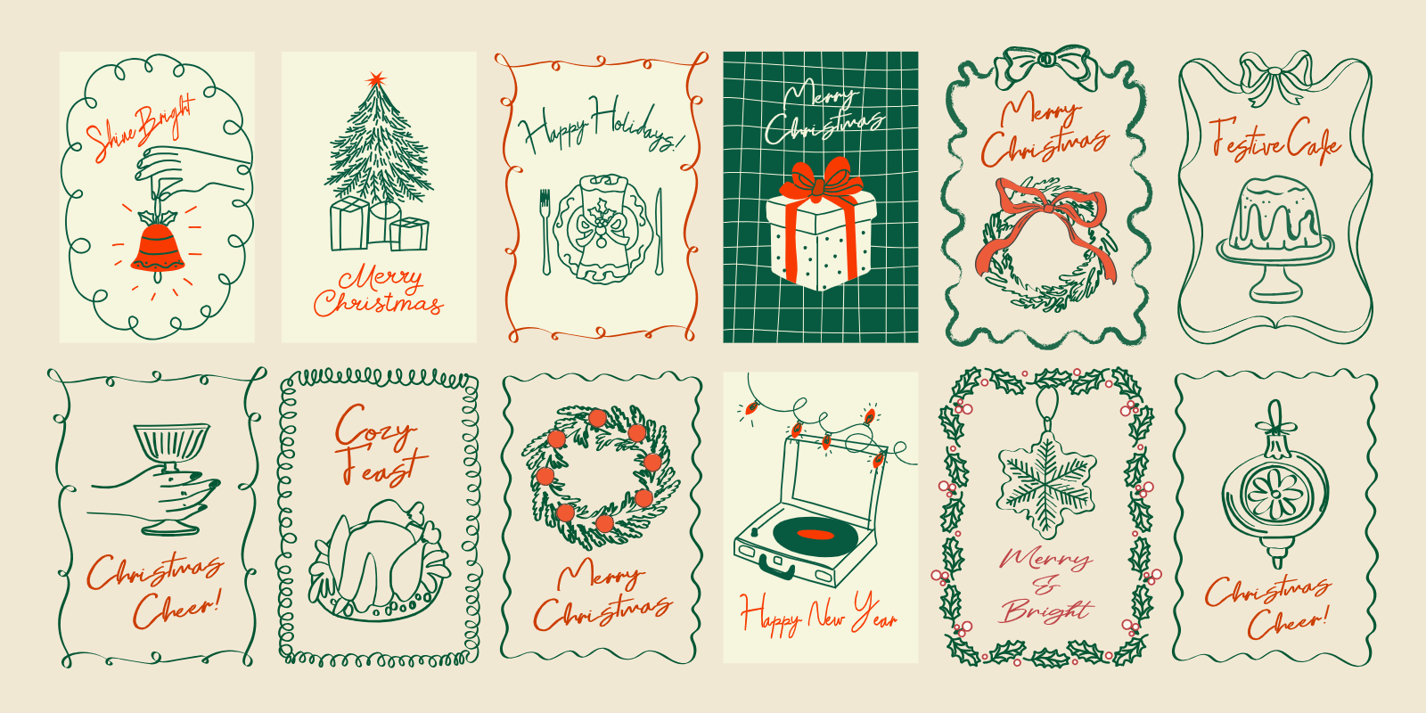 Christmas Holiday Card Collection With Motifs