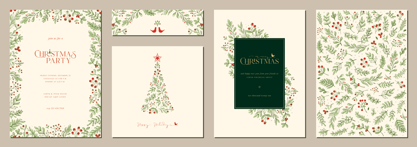 Christmas Stationery Set With Floral Elements
