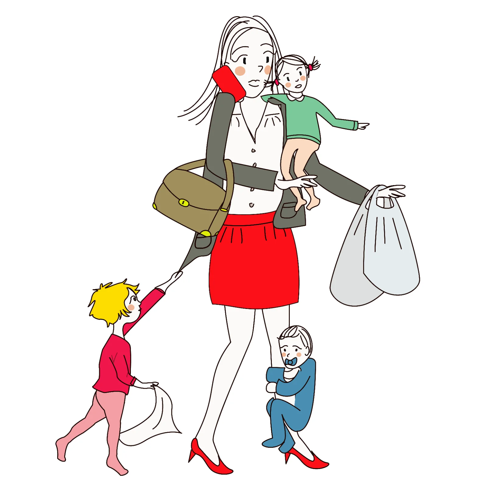 Busy Mother With Three Young Children