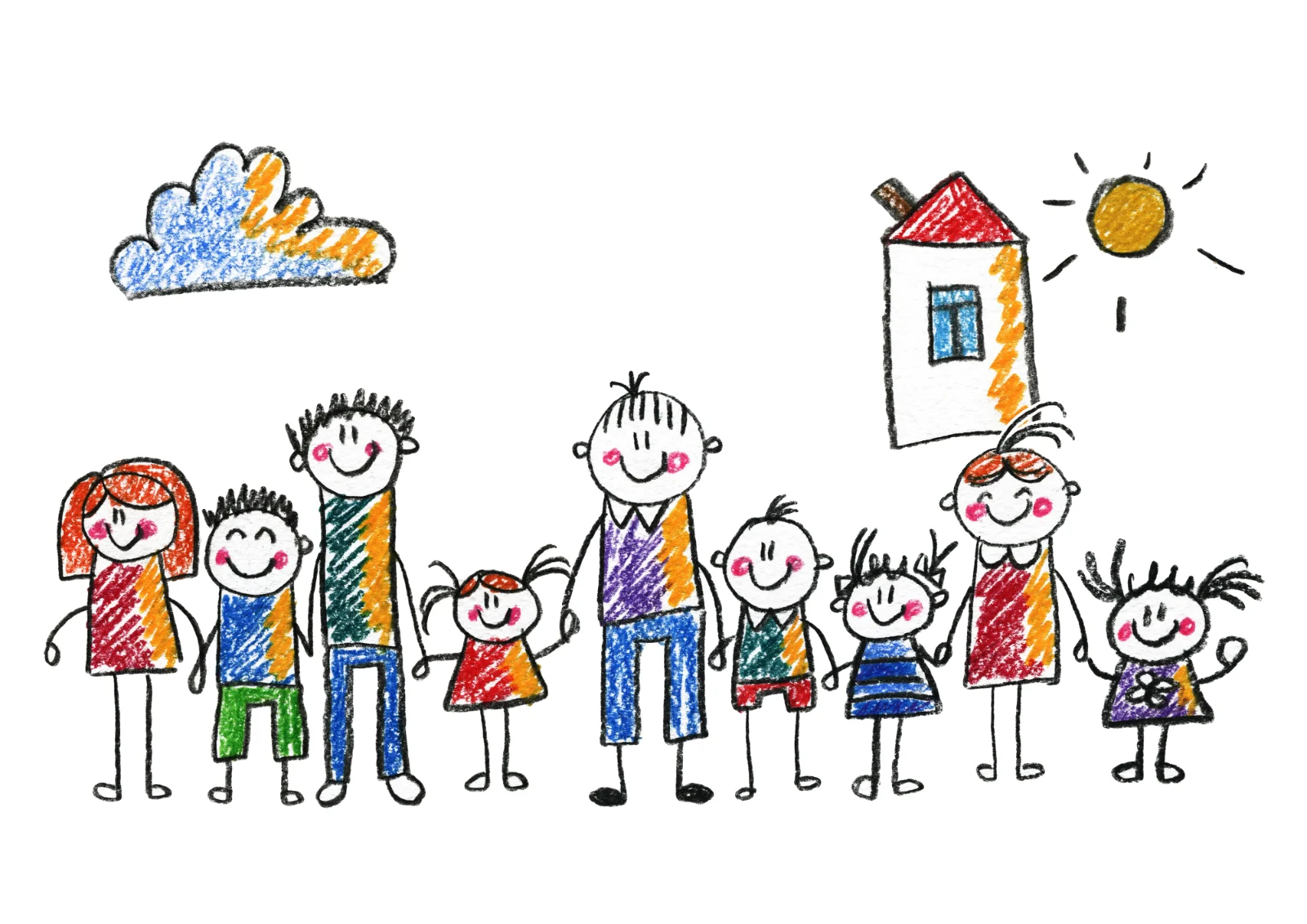 Happy Family Portrait With House Drawing
