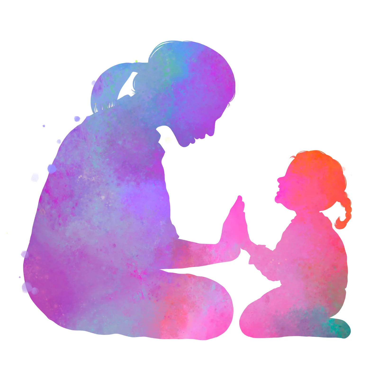Mother And Child Silhouette With Watercolor