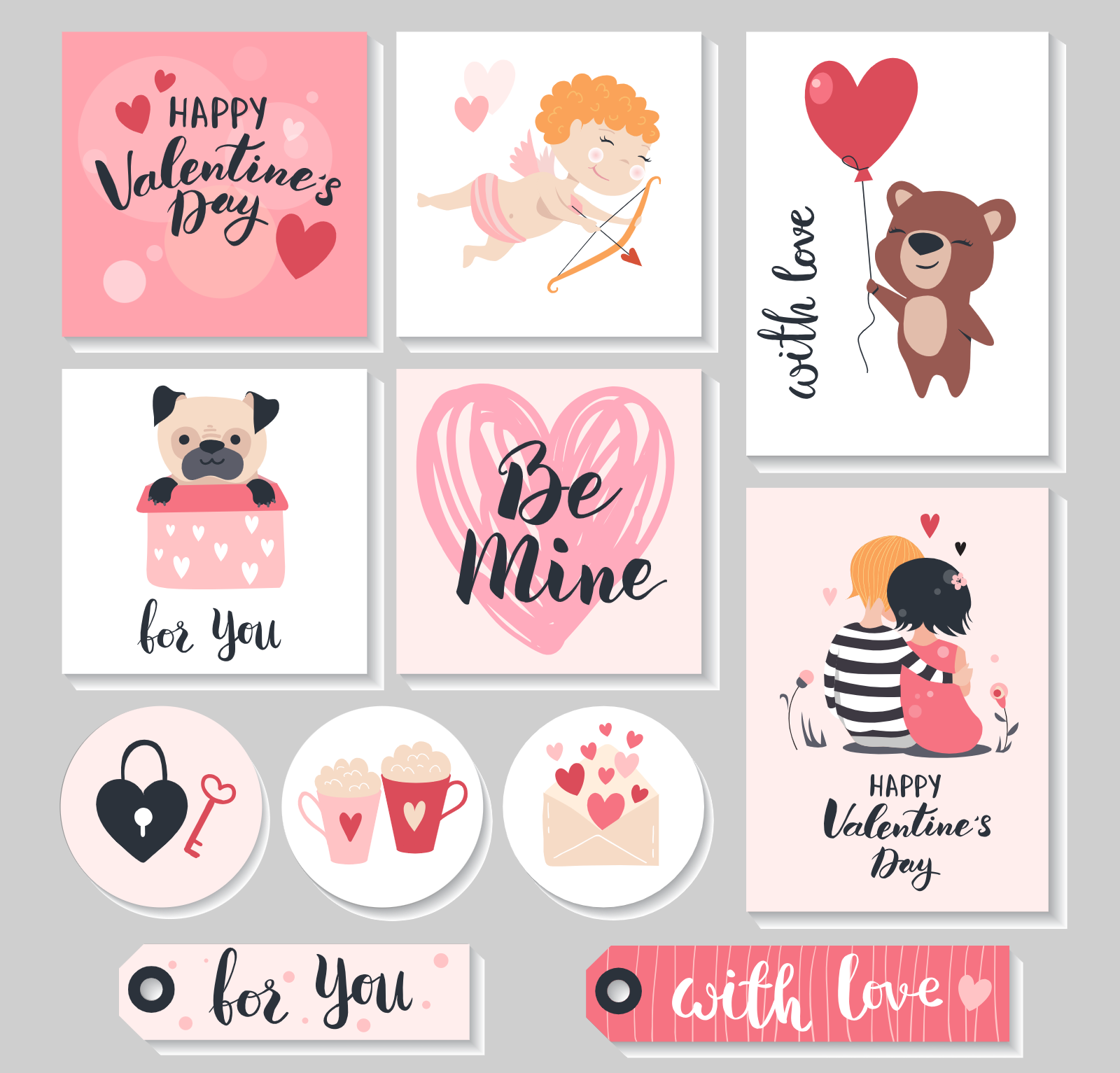 Tarjetas y etiquetas de San Valentín, diseño imprimible para vender en Etsy