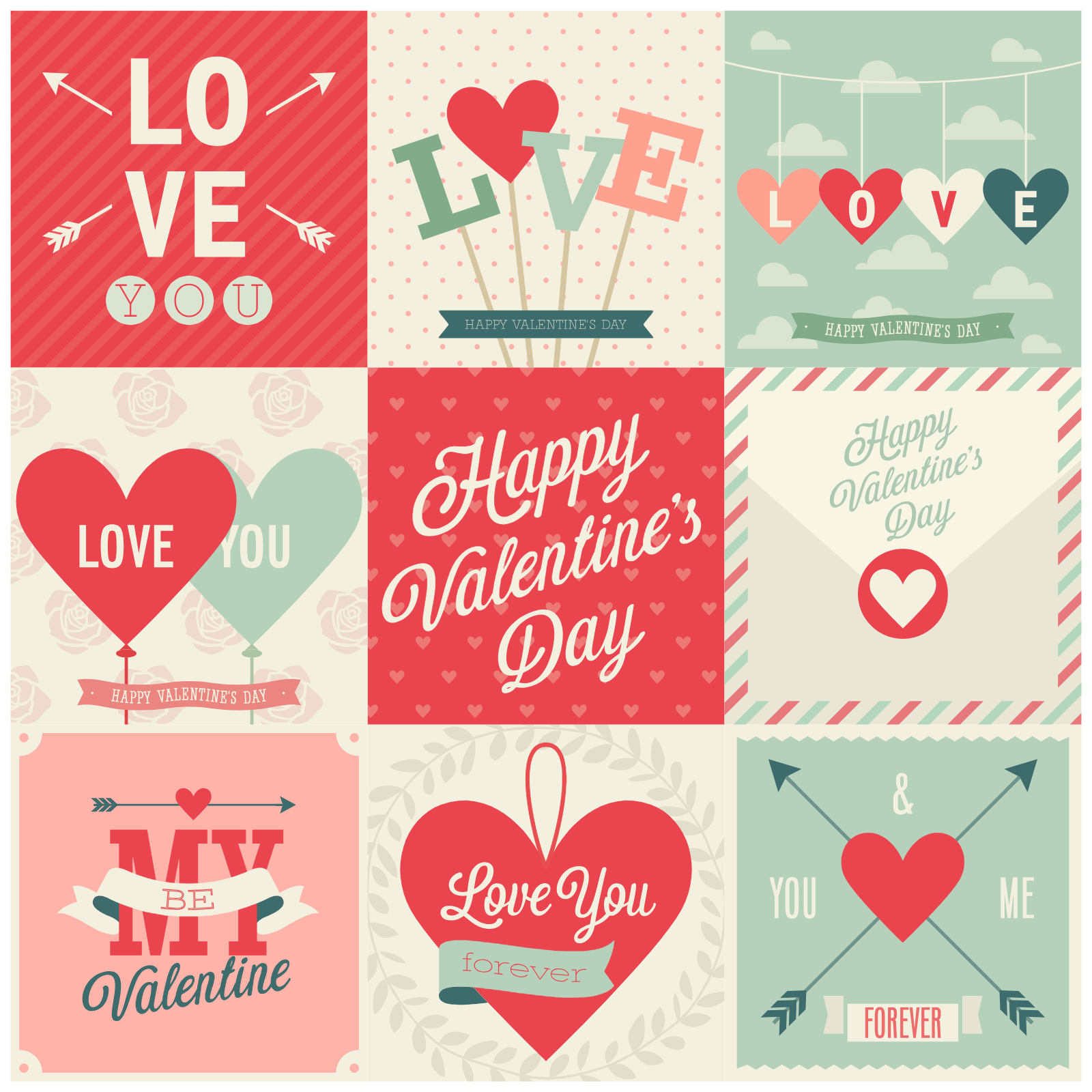Colección de tarjetas de San Valentín, diseño imprimible para vender en Etsy
