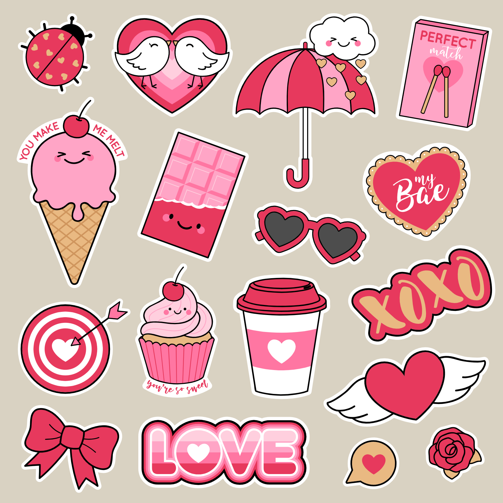 Valentine Themed Cute Stickers Collection