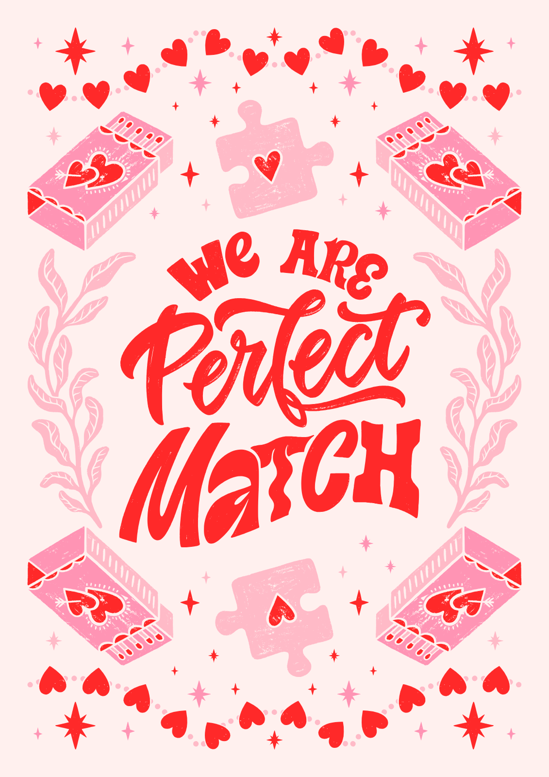 Perfect Match Valentine Poster With Hearts