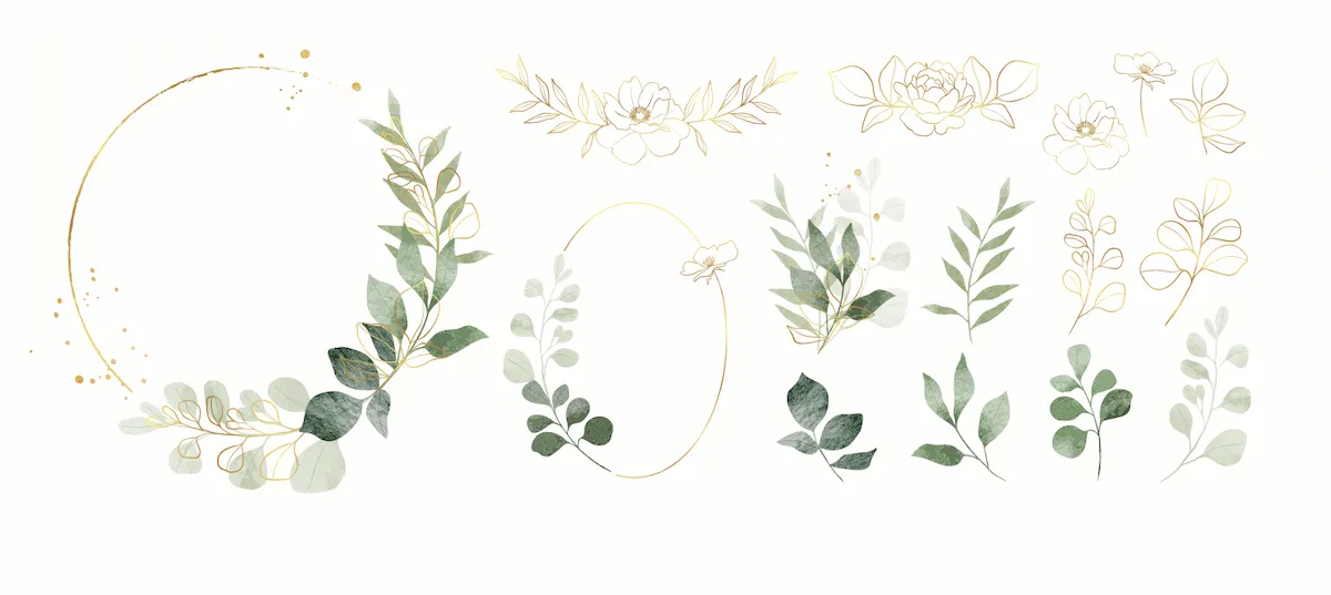 Laser cut and engrave Floral Wreath And Leaf Botanical Set