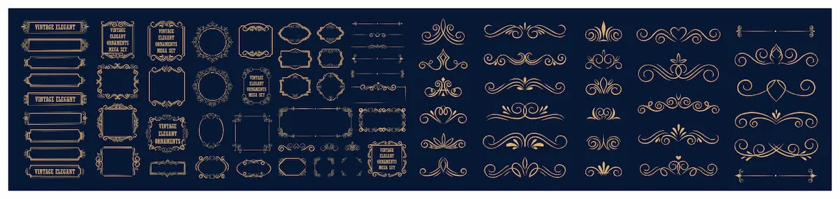 Laser cut and engrave Vintage Elegant Ornaments And Frames Collection