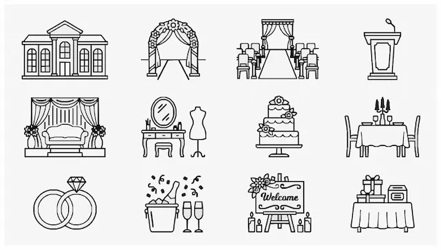 Wedding Ceremony And Reception Line Icons