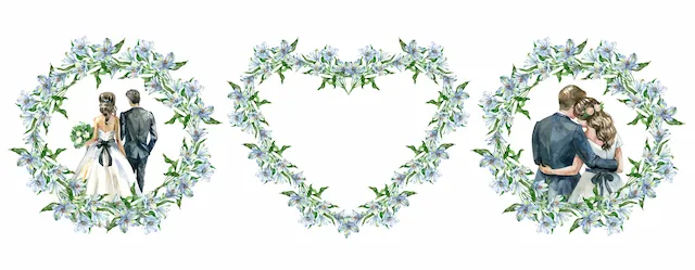 Wedding Couple Floral Wreath And Heart