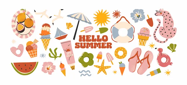 Summer Vacation Icons And Beach Elements