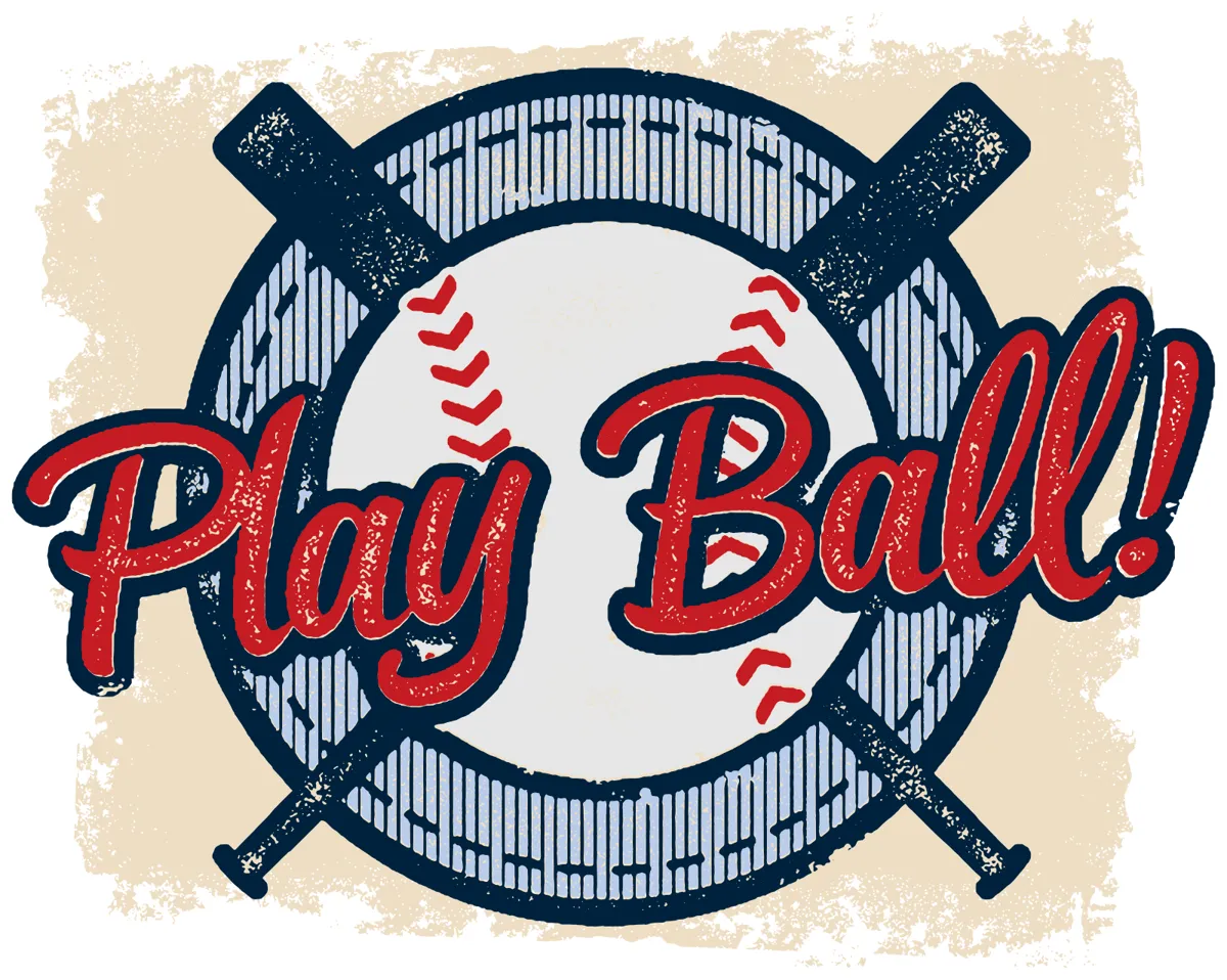 Laser cut and engrave Play Ball Baseball Emblem With Bats