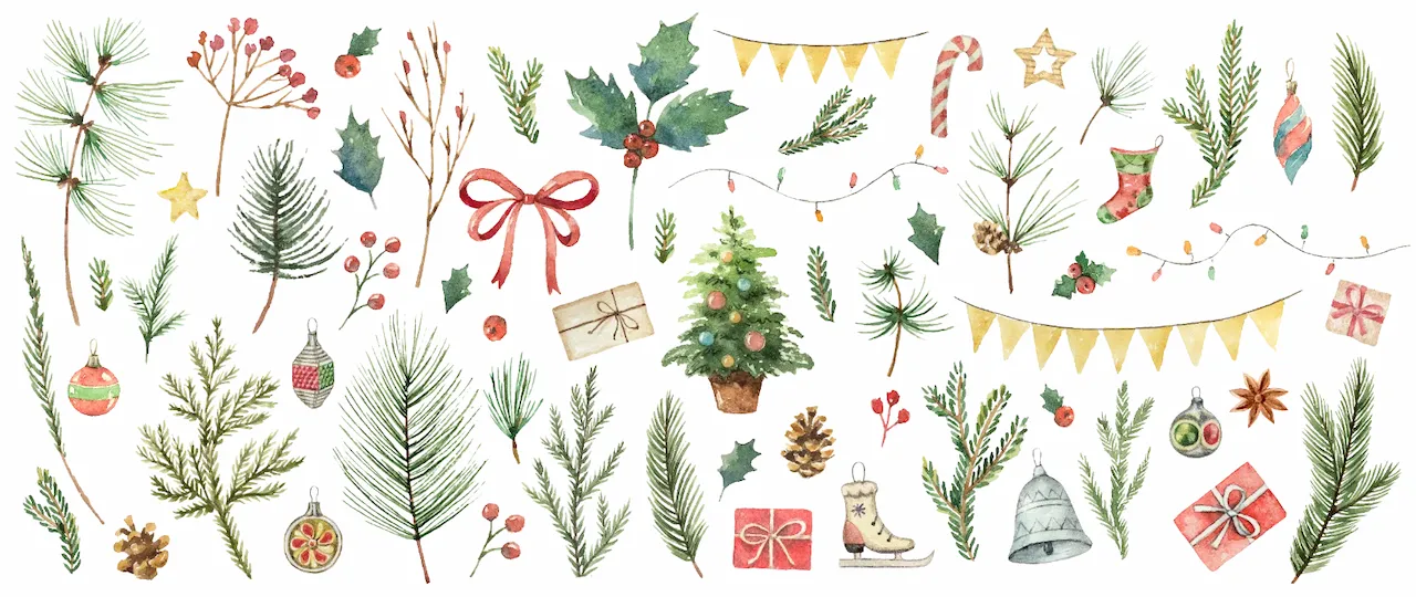 Laser cut and engrave Christmas Holiday Decorative Elements Collection