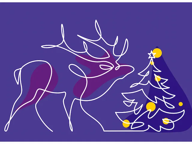 Reindeer And Christmas Tree Line Art