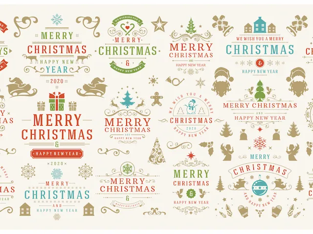 Christmas And New Year Holiday Badge Set