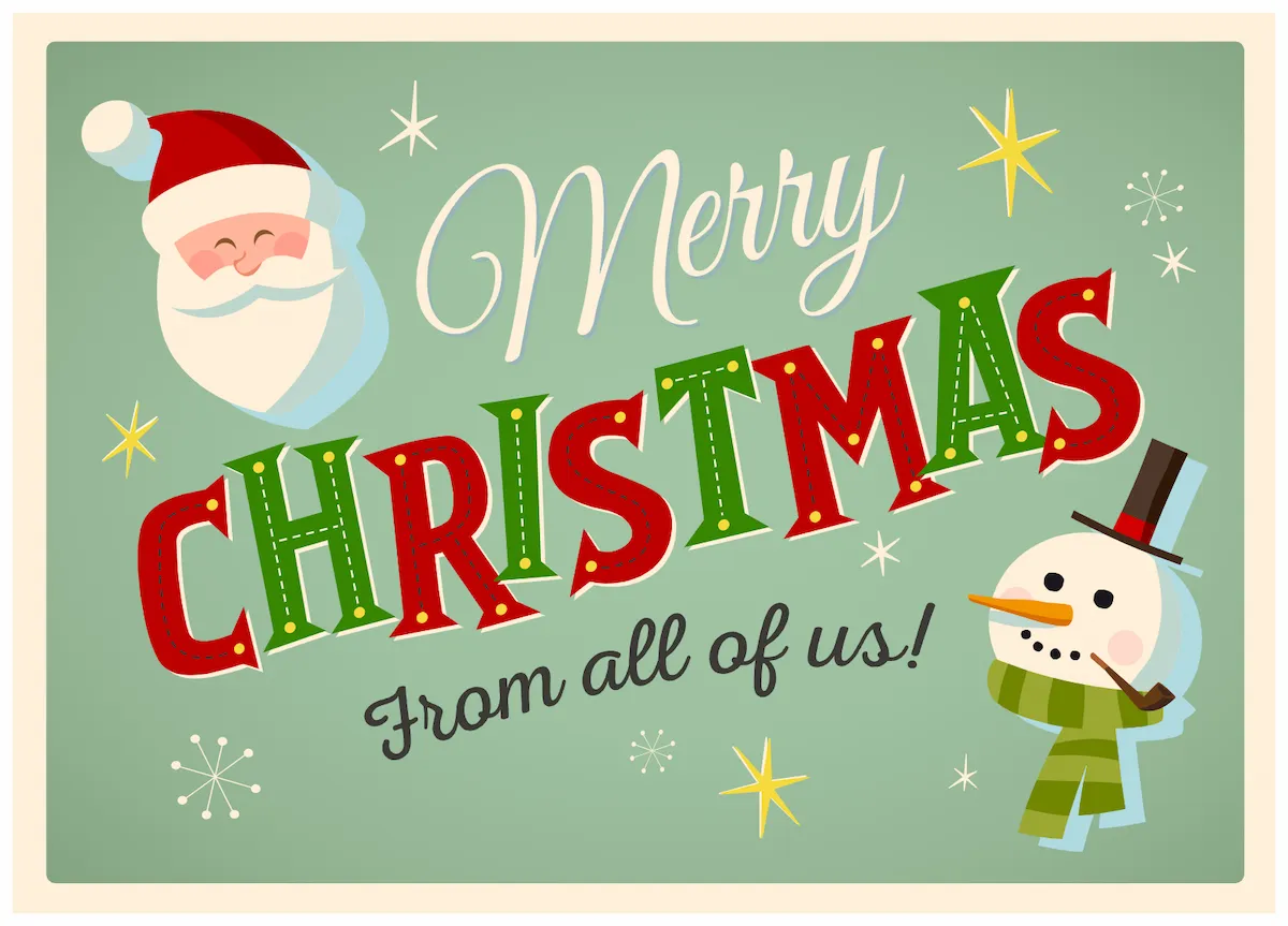 Laser cut and engrave Merry Christmas Greeting With Santa Snowman