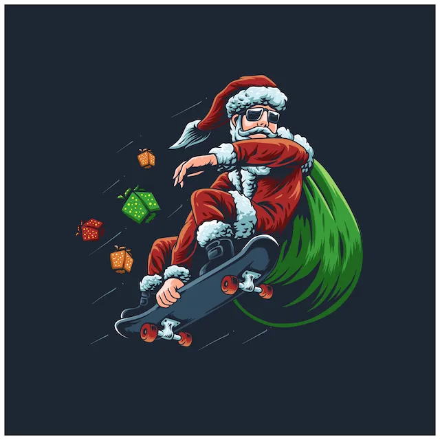 Skateboarding Santa With Gift Sack