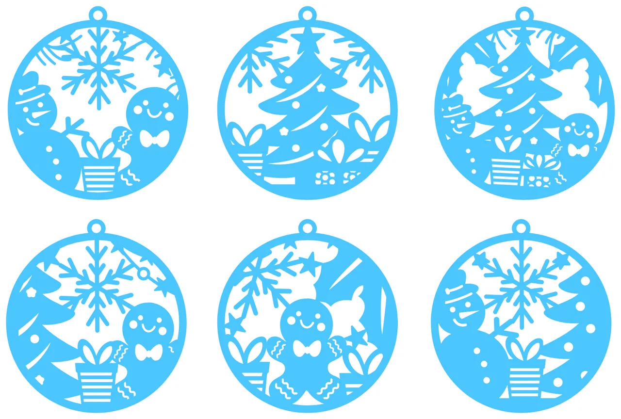 Laser cut and engrave Christmas Ornament Set With Winter Motifs