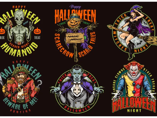 Halloween Character Collection With Holiday Text