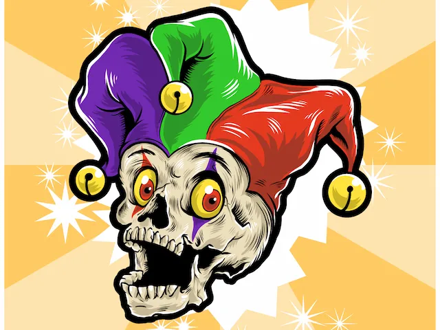 Jester Skull With Colorful Hat And Bells