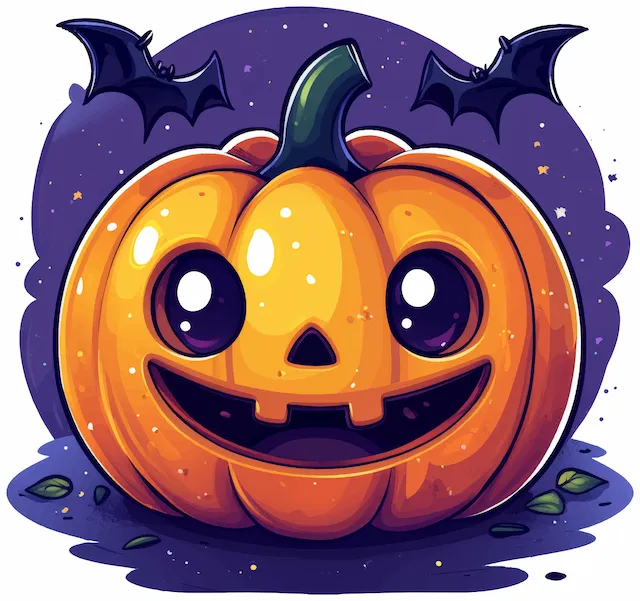Smiling Pumpkin Lantern With Flying Bats